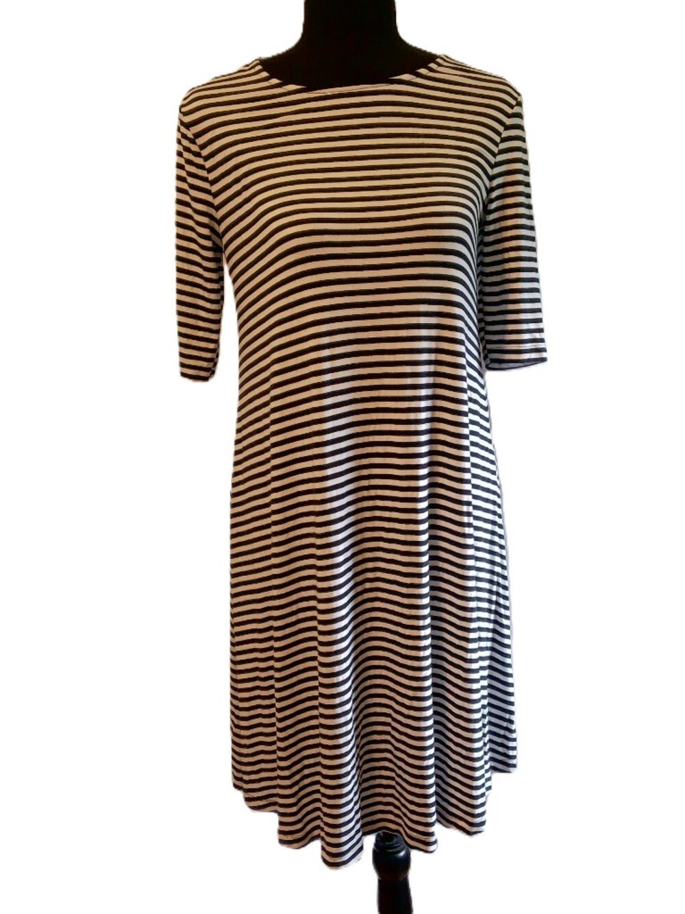 Old Navy Women's Small Black White Striped T-Shirt Dress Elbow Sleeve Stretch S